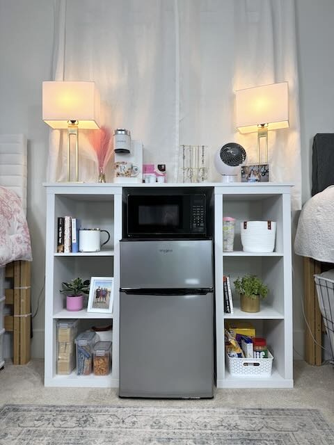 2 door mini fridge for a dorm room fridge bridge setup